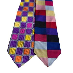 Duchamp Multicolor Geometric and Striped Ties set of 2